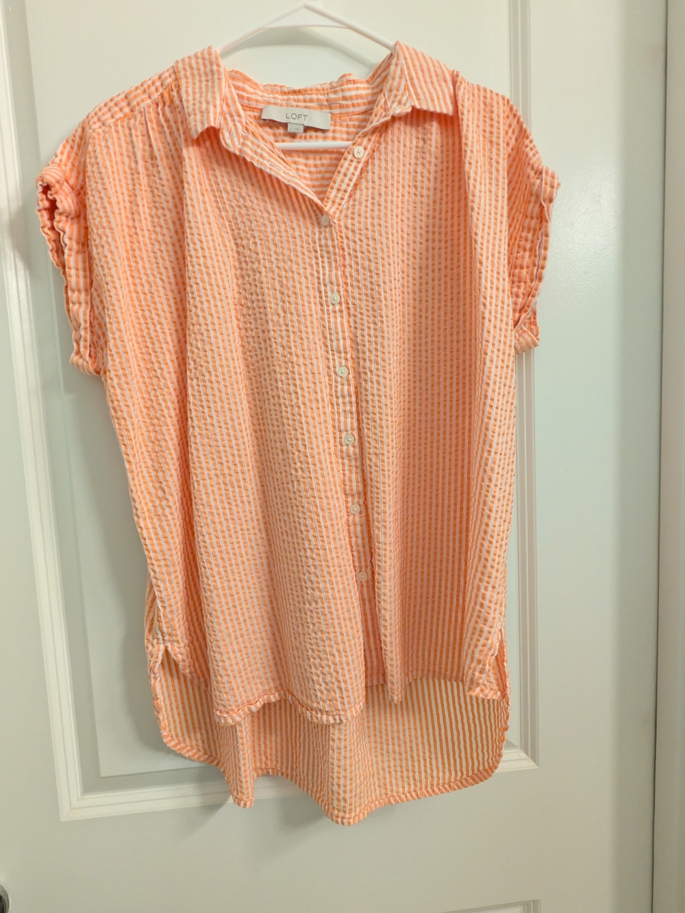 LOFT Orange Striped Oversized Button-Down Blouse